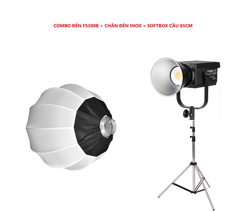 Combo Đèn led Nanlite FS300B Bi color + Chân đèn Inox + Softbox Cầu 85 Cm